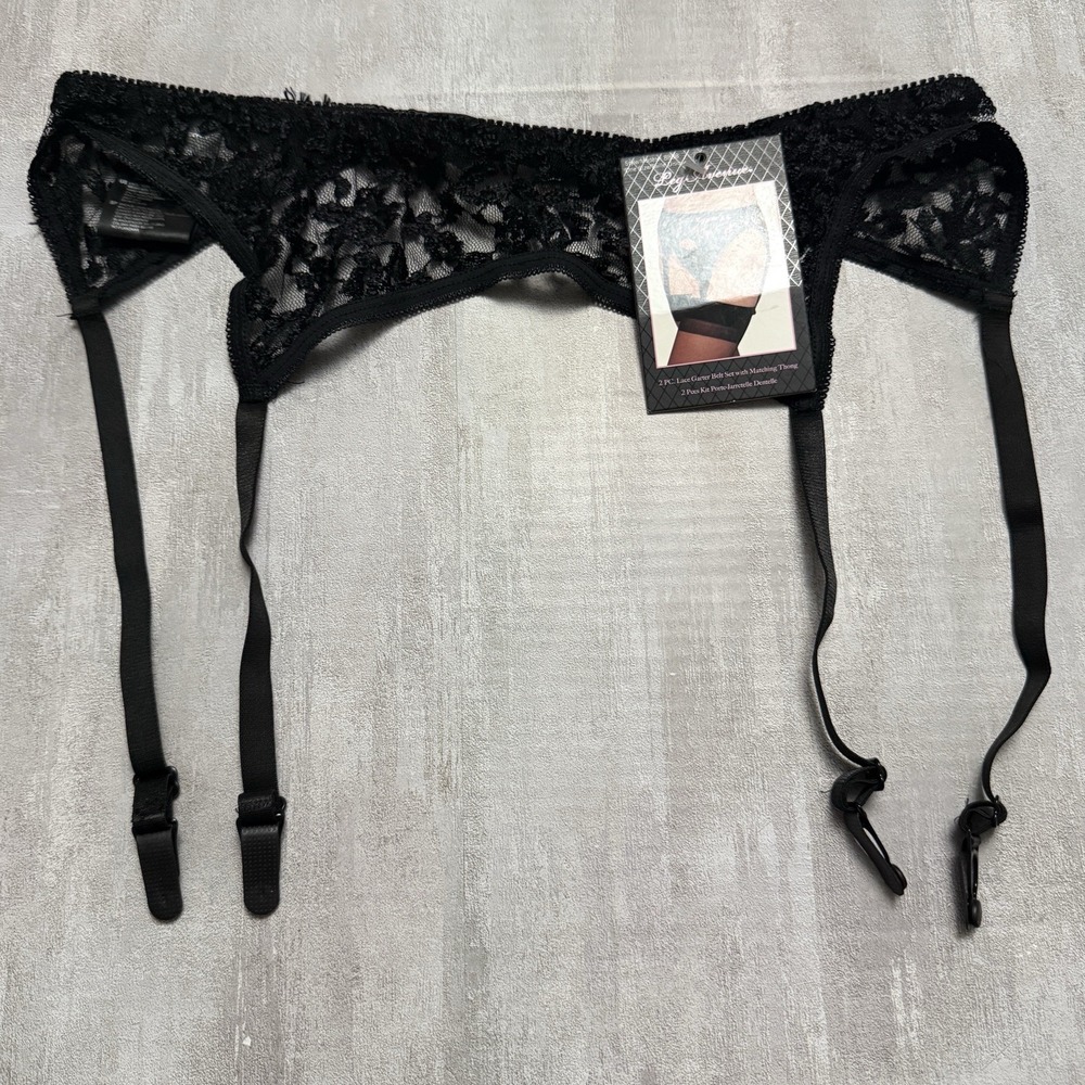 Leg Avenue Lace Floral Garter Belt w/ Straps Black Adjustable One Size OS New